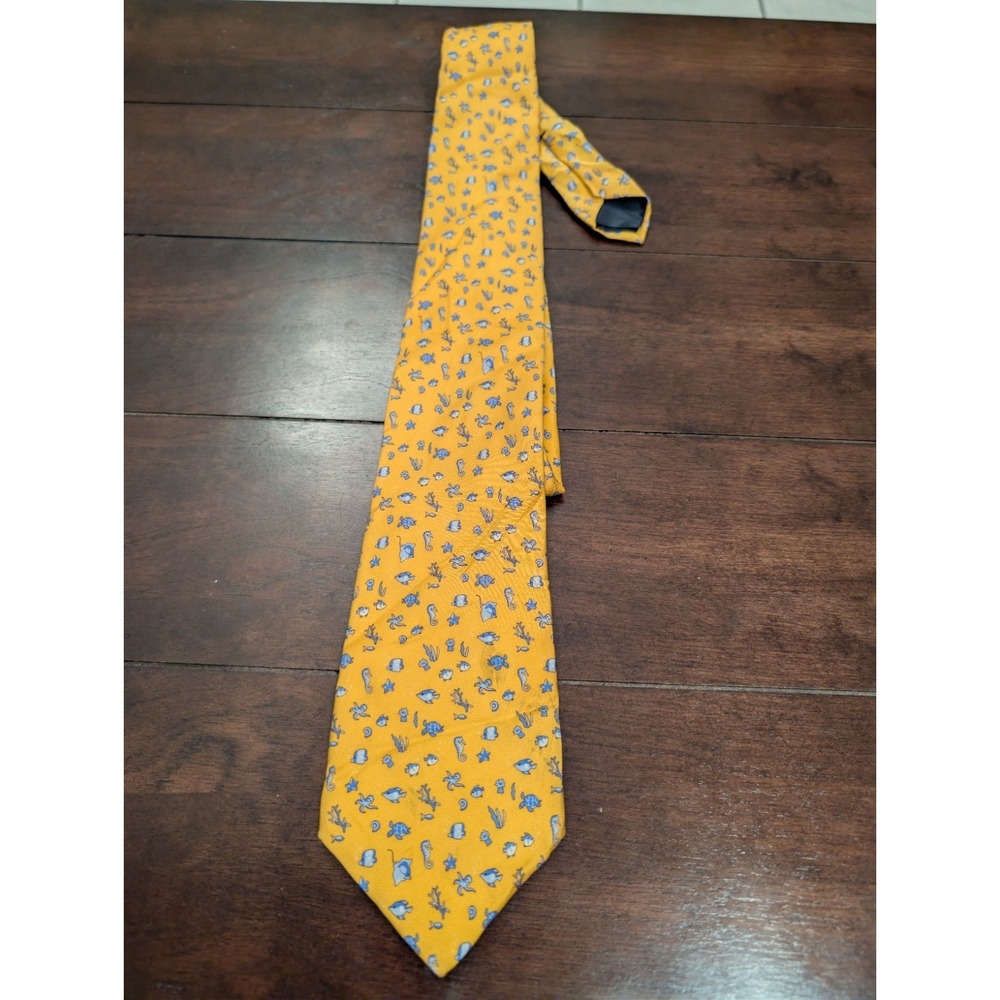 Brooks Brothers Makers Silk Necktie Tie Yellow Sea Repp Mens